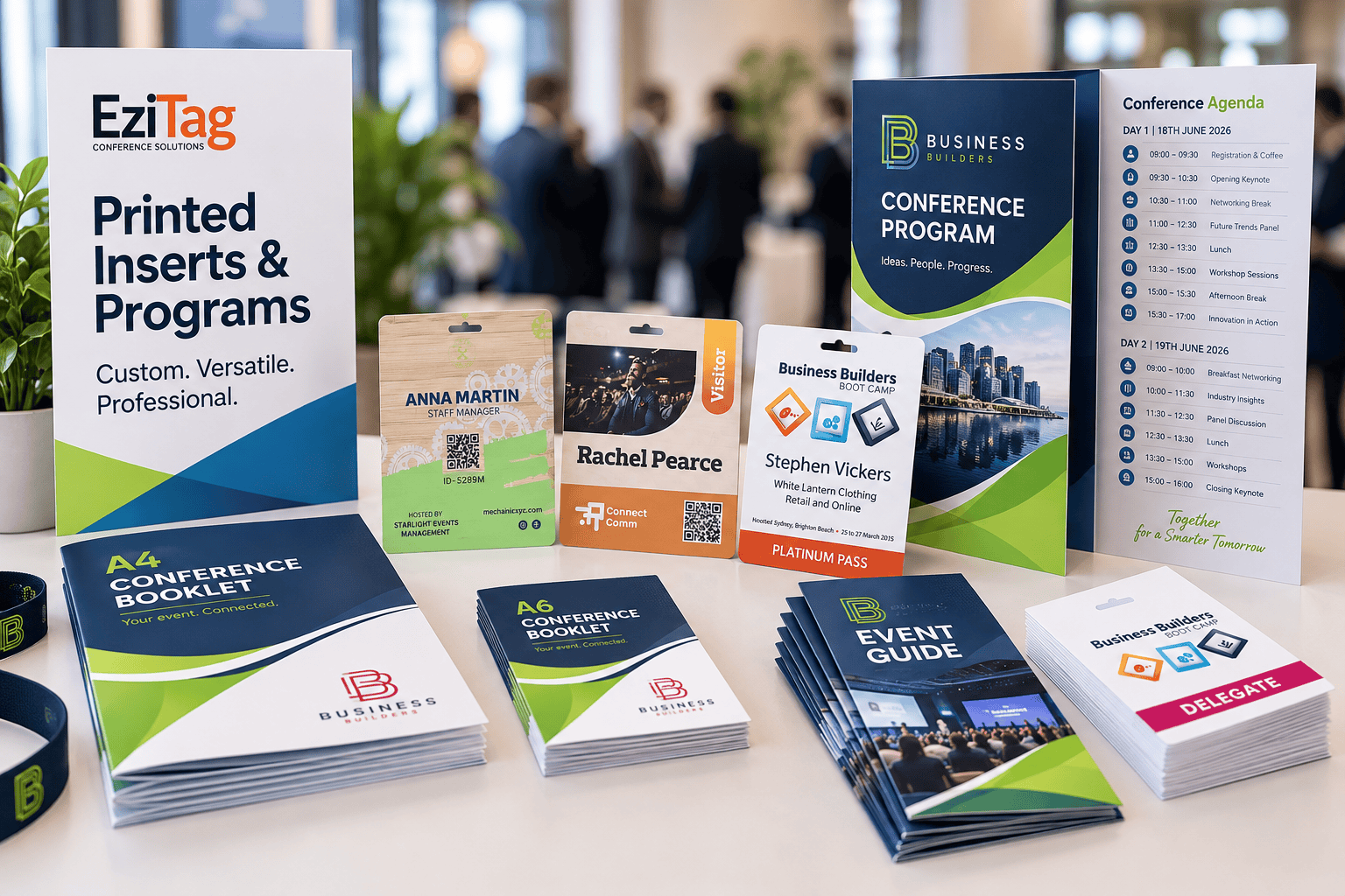 Printed name tag inserts and event programs